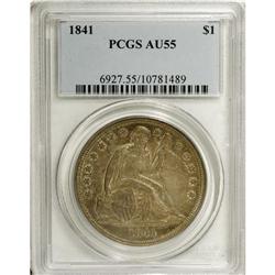 1841 S$1 AU55 PCGS. Each side displays a small degree 