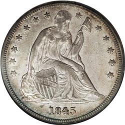 1845 S$1 AU58 NGC. A charming better date dollar with 