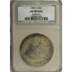 1859-S S$1 --Whizzed--NCS. AU Details. Lightly worn wit 