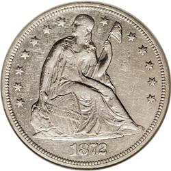 1872-CC S$1 AU50 NGC. Like other Carson City dollars, 