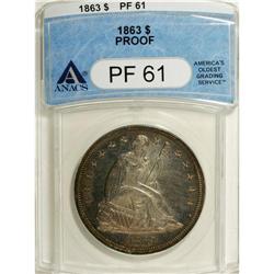 1863 S$1 PR61 ANACS. Deep blue-gray and olive-gray pat 