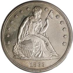 1863 S$1 PR62 ANACS. Almond-gold and powder-blue tints 