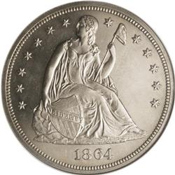 1864 S$1 PR63 NGC. Business strikes of the Civil War-i 