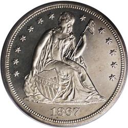 1867 S$1 PR64 Cameo PCGS. The obverse shows a light go 