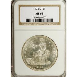 1874-S T$1 MS62 NGC. A suitably struck silver-gray exa 