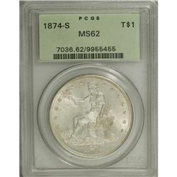 1874-S T$1 MS62 PCGS. Solidly struck with strong luste 
