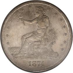 1874-S T$1 MS64 NGC. Rich chestnut-gold and steel-blue 