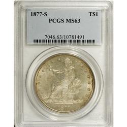 1877-S T$1 MS63 PCGS. Pale gold-gray overall with smal 
