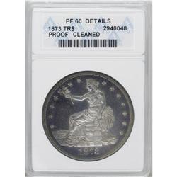 1873 T$1 --Cleaned--ANACS. PR60 Details. Gentle mauve a 