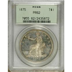 1875 T$1 PR62 PCGS. Strong reflectivity is noted in th 