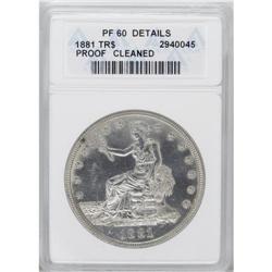 1881 T$1 --Cleaned--ANACS. PR60 Details. A bright Trade 