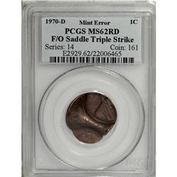 1970-D 1C --Fold-Over Triple Saddle Strike--MS62 Red PC 
