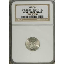 2001 1C --Struck on a 2001 Dime--MS68 NGC. Remarkably w 
