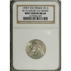 1998-P 25C Washington Quarter--Struck on a Five Cent P 