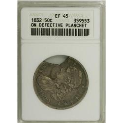 1832 50C Small Letters Bust Half--On Defective Planche 