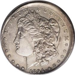 1894-O S$1 Morgan Dollar--Uncentered Broadstrike--AU55 