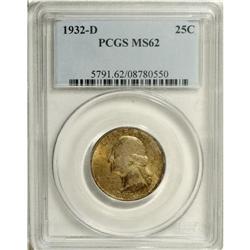 1932-D 25C MS62 PCGS. Softly lustrous beneath peach, g 