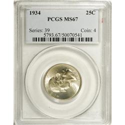 1934 25C MS67 PCGS. An exceptionally attractive, lustr 