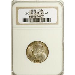 1936 25C --Doubled Die Obverse--MS60 NGC. FS-011. Satin 