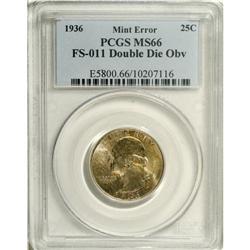 1936 25C --Doubled Die Obverse--MS66 PCGS. FS-011. IN G 
