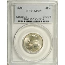 1936 25C MS67 PCGS. Traces of orange-and-cream patina 