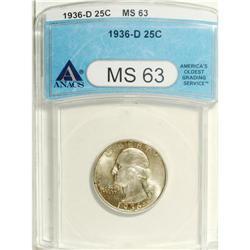 1936-D 25C MS63 ANACS. Highly lustrous surfaces are vi 