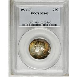 1936-D 25C MS66 PCGS. Lustrous surfaces are bathed in 