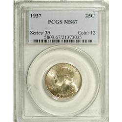 1937 25C MS67 PCGS. Exceptionally lustrous with a spla 