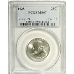 1938 25C MS67 PCGS. Well struck, highly lustrous, and 