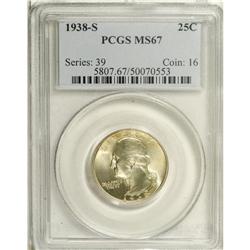 1938-S 25C MS67 PCGS. A highly lustrous and lightly pa 