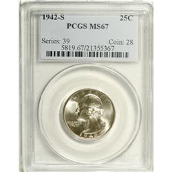 1942-S 25C MS67 PCGS. The blazing white luster that en 
