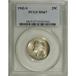 1942-S 25C MS67 PCGS. Iridescent gold, ice-blue, and g 