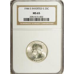 1944-S 25C Inverted S MS65 NGC. On the highly lustrous 