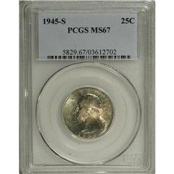 1945-S 25C MS67 PCGS. Cobalt-blue, lavender, and gold- 