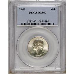 1947 25C MS67 PCGS. A smooth satiny sheen illuminates 
