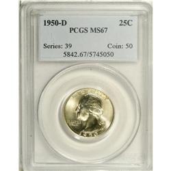 1950-D 25C MS67 PCGS. Light lemon patina graces parts 