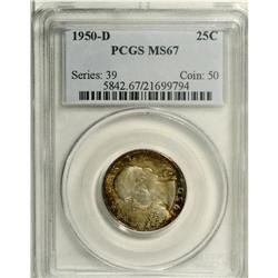 1950-D 25C MS67 PCGS. Potent luster rolls under the vi 