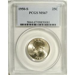 1950-S 25C MS67 PCGS. Solidly struck and highly lustro 