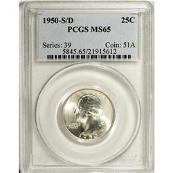 1950-S/D 25C MS65 PCGS. FS-022. Potent cartwheel luste 