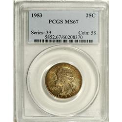 1953 25C MS67 PCGS. A highly lustrous and suitably str 