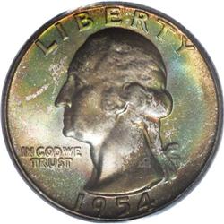 1954-S 25C MS68 PCGS. This spectacularly toned piece i 