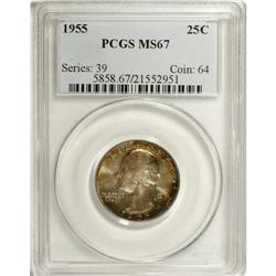 1955 25C MS67 PCGS. Auburn, gold, and violet-blue pati 