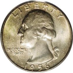 1956-D 25C MS67 PCGS. Iridescent gold, crimson, and li 