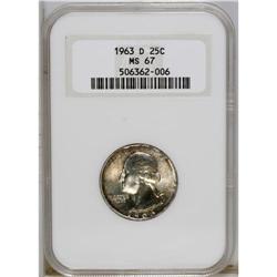 1963-D 25C MS67 NGC. Dappled russet and blue patina ap 
