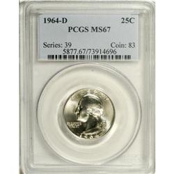 1964-D 25C MS67 PCGS. A frosty and suitably impressed 