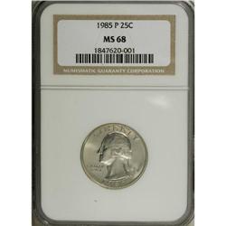 1985-P 25C MS68 NGC. Sparkling luster adheres to prist 