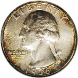 1936 25C PR67 NGC. Iridescent lemon, lime, gold, and s 