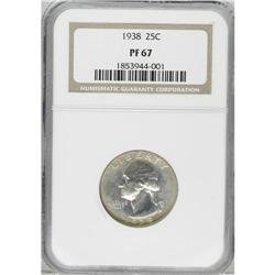 1938 25C PR67 NGC. Fully struck with deeply reflective 