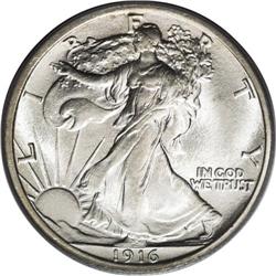 1916 50C MS66 PCGS. This heavily saved first year-of-i 