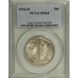 1916-D 50C MS64 PCGS. Dappled sky-blue, olive-green, a 
